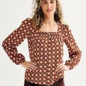 Draper James by Reese Witherspoon Geo-Floral Square Neck Top Size S